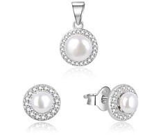 Beneto Sidabrinis jewelry set with freshwater pearls AGSET278L (pendant, earrings)