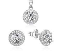 Beneto Sparkling sidabrinis jewelry set with zircons AGSET360 (pendant, earrings)