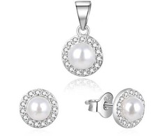 Beneto Sidabrinis jewelry set with real pearls AGSET270PL (pendant, earrings)