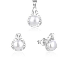 Beneto Sidabrinis jewelry set with real pearls AGSET271PL (pendant, earrings)