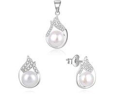 Beneto Sidabrinis jewelry set with real pearls AGSET220PL (pendant, earrings)