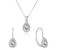 Beneto Sidabrinis jewelry set Drop with zircons AGSET194R (earrings, chain, pendant)
