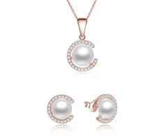 Beneto Gold-plated jewelry set with real pearls AGSET285P-ROSE (earrings, pakabukas, pendant)