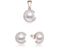 Beneto Sidabrinis jewelry set with real pearls AGSET285P-ROSE (pendant, earrings)