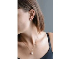 Beneto Gold-plated jewelry set with real pearls AGSET285P-ROSE (earrings, pakabukas, pendant)