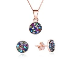 Beneto Sidabrinis jewelry set with colored zircons AGSET284 (earrings, pakabukas, pendant)