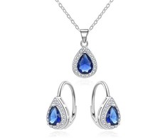 Beneto Sidabrinis jewelry set with mėlynas zircons AGSET361R (earrings, pakabukas, pendant)