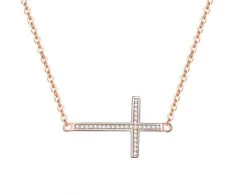 Beneto Rožinė auksinis plated sidabrinis pakabukas with cross AGS196 / 47-ROSE