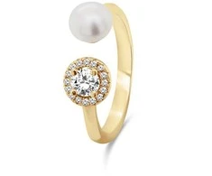 Brilio Silver Beautiful auksinis-plated ring with a real pearl and zircons RI062Y
