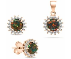Brilio Silver Brilio Sidabrinis Gold-plated jewelry set with opal and zircons SET231RBC (pendant, earrings)