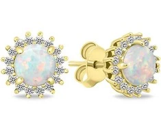 Brilio Silver Brilio Sidabrinis Gold-plated jewelry set with zircons and baltas opal SET231Y (pendant, earrings)