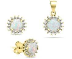 Brilio Silver Brilio Sidabrinis Gold-plated jewelry set with zircons and baltas opal SET231Y (pendant, earrings)