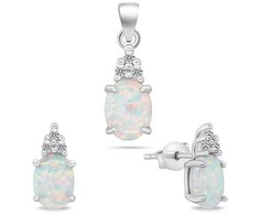 Brilio Silver Beautiful sidabrinis jewelry set with baltas opals SET245W (pendant, earrings)