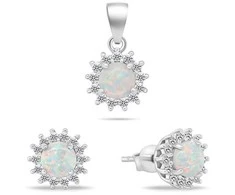Brilio Silver Brilio Sidabrinis Sparkling sidabrinis jewelry set with baltas opals SET247W (pendant, earrings)