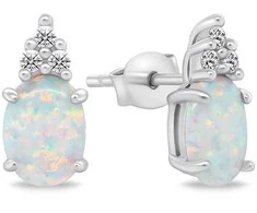 Brilio Silver Beautiful sidabrinis jewelry set with baltas opals SET245W (pendant, earrings)