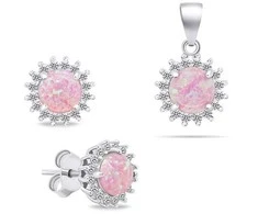 Brilio Silver Brilio Sidabrinis Jewelry set with zircons and pink opal SET231WP (pendant, earrings)