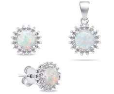 Brilio Silver Brilio Sidabrinis Sidabrinis jewelry set with zircons and baltas opal SET231W (pendant, earrings)