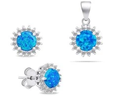 Brilio Silver Brilio Sidabrinis Sidabrinis jewelry set with zircons and mėlynas opal SET231WB (pendant, earrings)