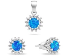 Brilio Silver Brilio Sidabrinis Sparkling sidabrinis jewelry set with mėlynas opals SET247WB (pendant, earrings)