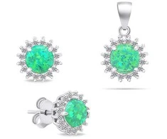 Brilio Silver Brilio Sidabrinis Jewelry set with zircons and žalias opal SET231WG (pendant, earrings)