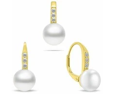 Brilio Silver Gold-plated jewelry set with zircons and pearls SET291Y (pendant, earrings)