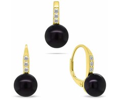 Brilio Silver Gold-plated set with dark pearls and zircons SET291YBC (pendant, earrings)
