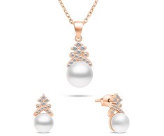 Brilio Silver Brilio Sidabrinis Gold-plated jewelry set with real pearls SET238R (pakabukas, pendant, earrings)