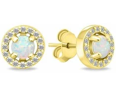 Brilio Silver Gold-plated jewelry set with zircons and baltas opals SET225Y (pakabukas, earrings)