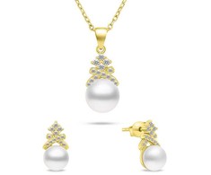 Brilio Silver Brilio Sidabrinis Gold-plated jewelry set with real pearls SET238Y (pakabukas, pendant, earrings)