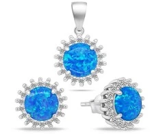 Brilio Silver Brilio Sidabrinis Sidabrinis jewelry set with mėlynas opals and zircons SET254WB (pendant, earrings)