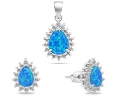 Brilio Silver Brilio Sidabrinis Sidabrinis jewelry set with zircons and mėlynas opals SET244WB (pendant, earrings)