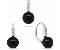 Brilio Silver Jewelry set with dark pearls and zircons SET291WBC (pendant, earrings)
