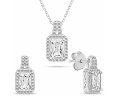 Brilio Silver Sparkling sidabrinis jewelry set with zircons SET262W (chain, pendant, earrings)