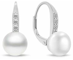 Brilio Silver Jewelry set with genuine pearls and zircons SET291W (pendant, earrings)