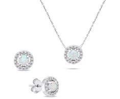 Brilio Silver Brilio Sidabrinis Sidabrinis jewelry set with synthetic opals SET225W (pakabukas, earrings)