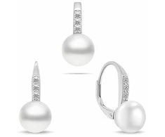 Brilio Silver Jewelry set with genuine pearls and zircons SET291W (pendant, earrings)