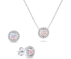 Brilio Silver Brilio Sidabrinis Sidabrinis jewelry set with synthetic opals SET225WP (pakabukas, earrings)