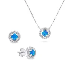 Brilio Silver Brilio Sidabrinis Sidabrinis jewelry set with synthetic opals SET225WB (pakabukas, earrings)