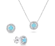 Brilio Silver Brilio Sidabrinis Sidabrinis jewelry set with synthetic opals SET225WLB (pakabukas, earrings)