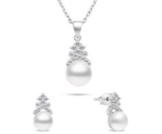 Brilio Silver Brilio Sidabrinis Charming sidabrinis jewelry set with real pearls SET238W (pakabukas, pendant, earrings)