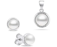 Brilio Silver Brilio Sidabrinis Jewelry set with zircons and real pearls SET229W (pendant, earrings)