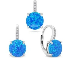 Brilio Silver Brilio Sidabrinis Sidabrinis jewelry set with zircons and mėlynas opals SET250WB (pendant, earrings)
