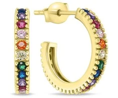 Brilio Silver Brilio Sidabrinis Round auksinis-plated earrings with colored zircons EA792Y