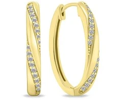 Brilio Silver Matching auksinis-plated oval earrings with clear zircons EA661Y