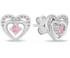 Brilio Silver Jewelry set Hearts with pink zircons SET295WP (chain, pendant, earrings)