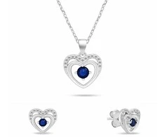 Brilio Silver Jewelry set Hearts with mėlynas zircons SET295WB (chain, pendant, earrings)
