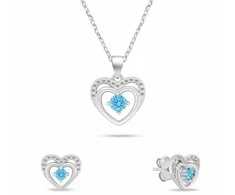 Brilio Silver Jewelry set Hearts with light mėlynas zircons SET295WAQ (chain, pendant, earrings)