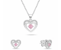 Brilio Silver Jewelry set Hearts with pink zircons SET295WP (chain, pendant, earrings)