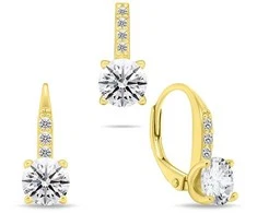 Brilio Silver Elegant auksinis-plated jewelry set with zircons SET274Y (pendant, earrings)
