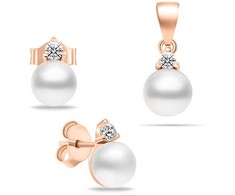Brilio Silver Brilio Sidabrinis Beautiful set of auksinis-plated jewelry with real pearls SET227R (pendant, earrings)